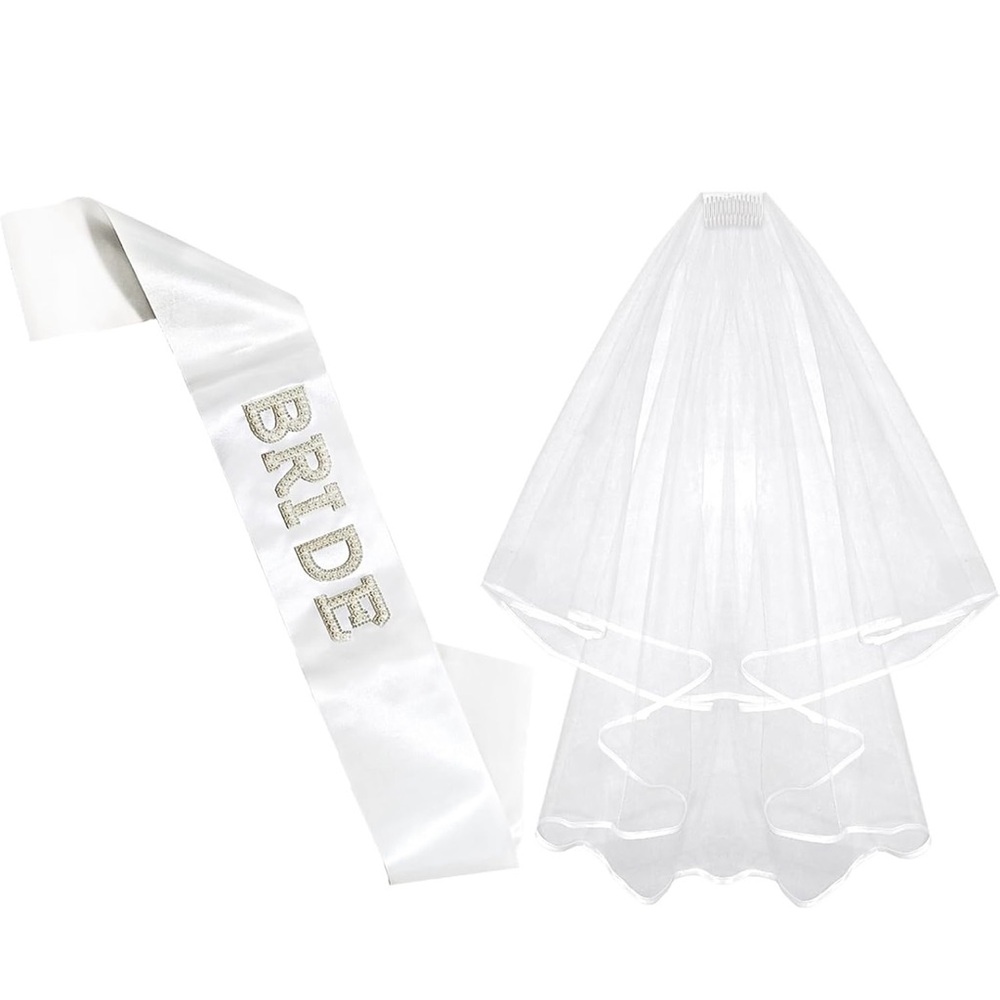 Bride To Be Sash and Bride Veil White for Bachelorette Party, Bach Party Favors